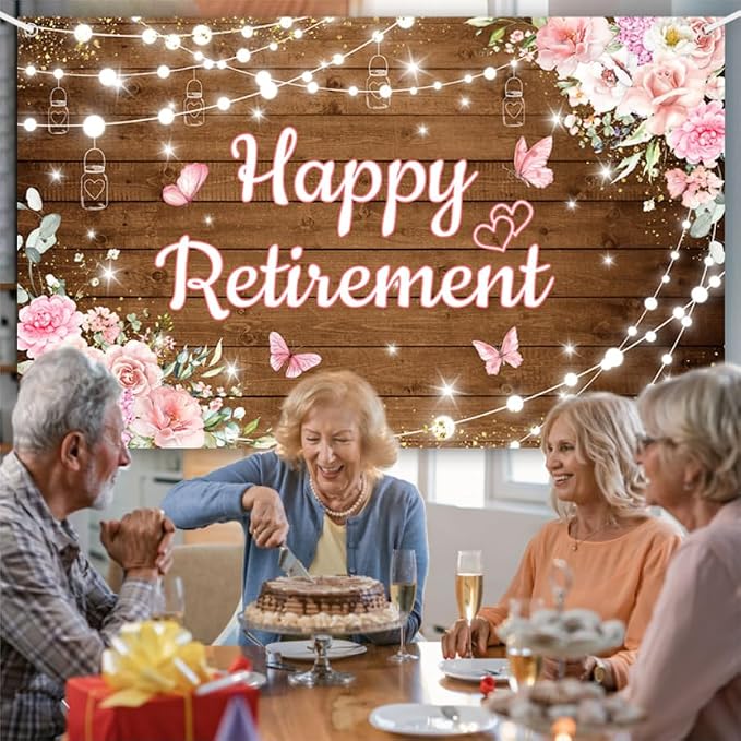AIBIIN Rustic Retirement Backdrop Happy Retirement Photography Background Pink - Image 3