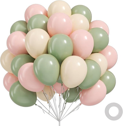 60pcs Pink and Green Balloons 12inch by Unknown