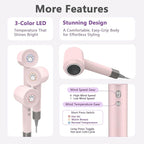 Diffuser Hair Dryers for Women Men, KIKVOOL 110000 RPM Fast Ionic Blow Dryer for Thick Hair, Protable Travel Hair Diffuser Dryer, Brushless Motor, 3 Temps/2 Speeds Lightweight Hairdryer, Pink