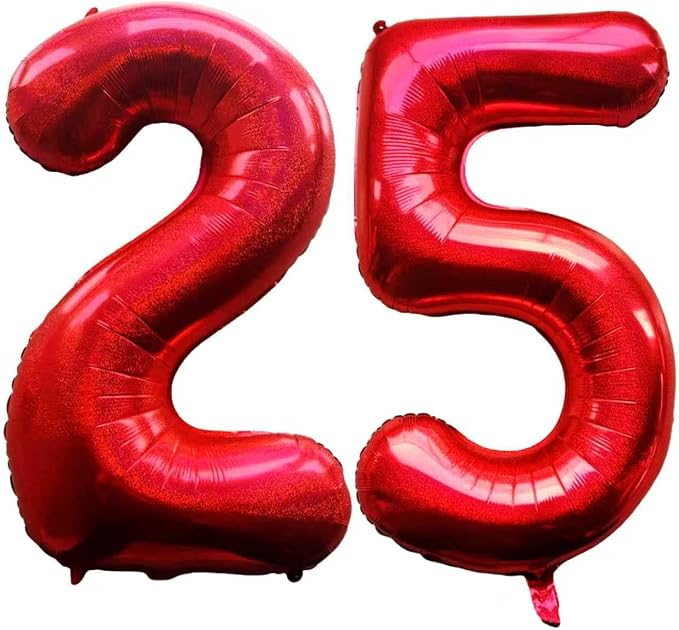 Laser Red Number 25 Balloons 40 Inch Giant Number Red 25 Foil Mylar Balloons by COLORFULELVES