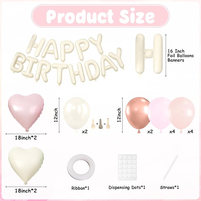 29PC Pink Heart Happy Birthday Balloon Banner, 16Inch 3D Aluminum Letter Banner - Image 2