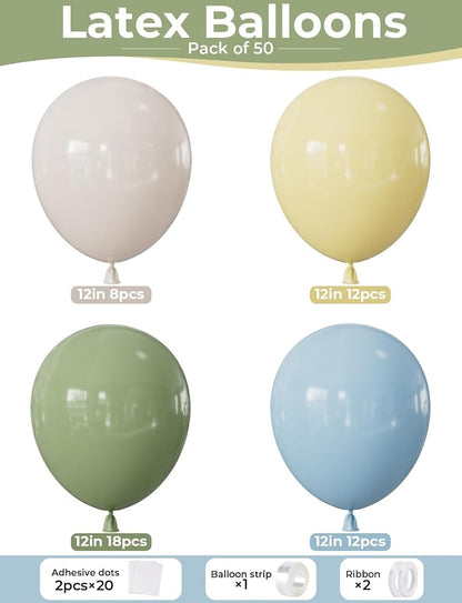 Sage Green Blue Yellow Balloons, Pastel Yellow Balloons, Sand White Balloons - Image 5