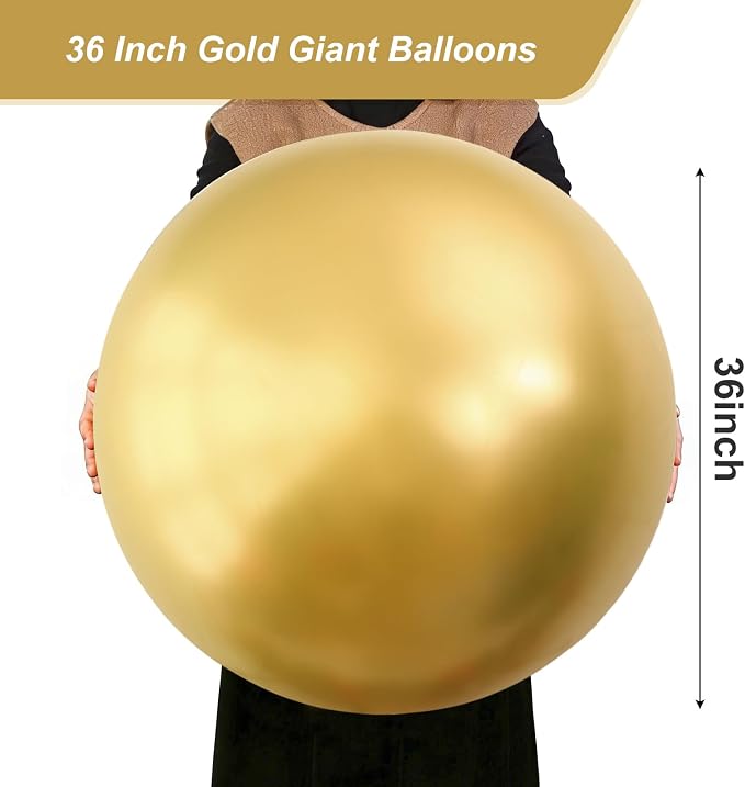 RUBFAC Gold Giant Balloons 6Pack 36 Inch Jumbo Large Latex Balloons - Image 2
