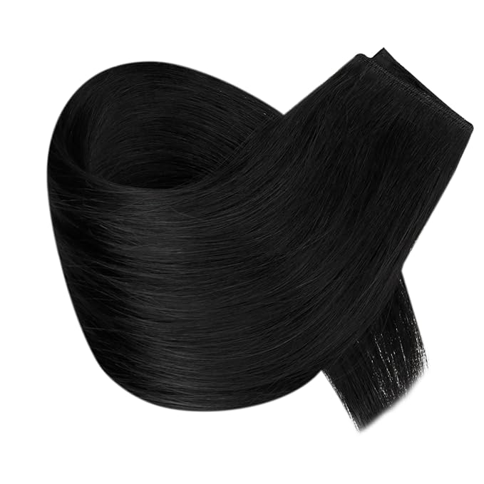 RUNATURE Wire Hair Extensions Real Human Hair 18 Inch, Invisible Fish Line Hair Extensions Straight Soft Hair, Black One Piece 80g #1 Jet Black
