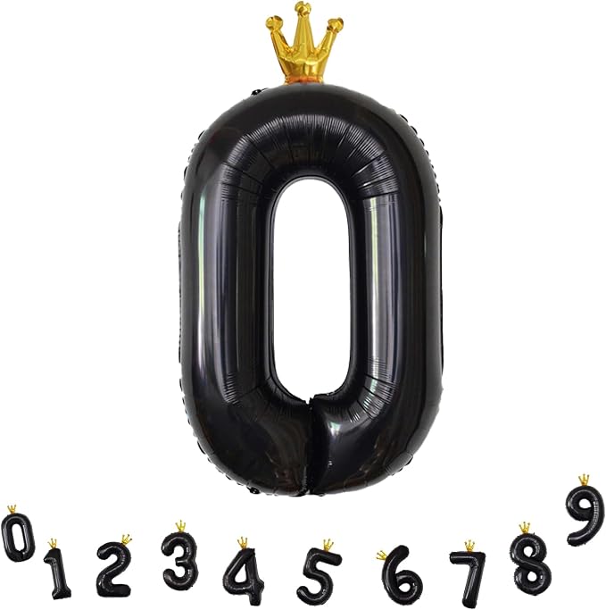 Crown Black Number 0 Balloons for Girls, 40 Inch Foil Large, Crown 0-9 Set - Image 9