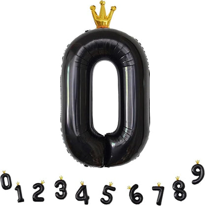 Crown Black Number 0 Balloons for Girls, 40 Inch Foil Large, Crown 0-9 Set - Image 9