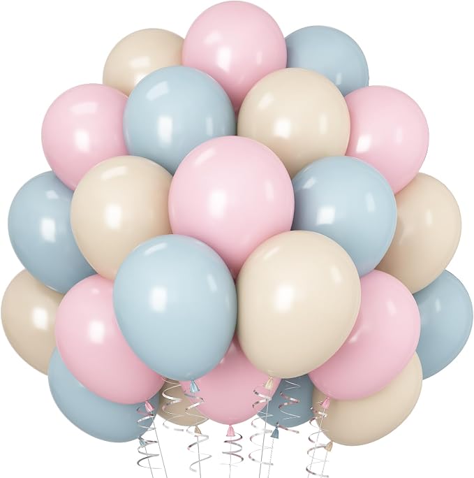 Pink and Blue Balloons Gender Reveal Boy or Girl 12inch Pastel Light Pink Slate by Paeyeq