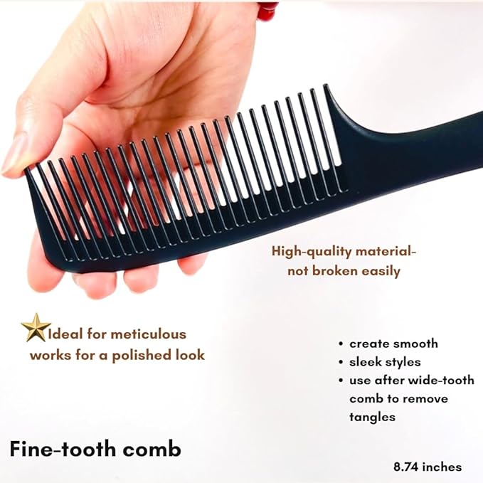 VIVEDGE| Curly Hair Comb Set Gift set | Carbon Fiber Detangler Wide Tooth Parting Combs anti static frizz-free with Premium Acccessories for Styling | Gift for loved ones (Black-Pink)