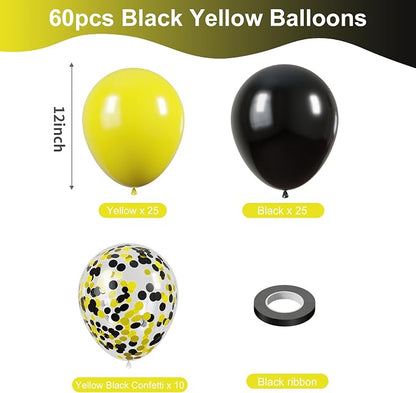 KBZVNAF Black and Yellow Latex Balloons 60 Pack 12 inch | Yellow Black Confetti - Image 2