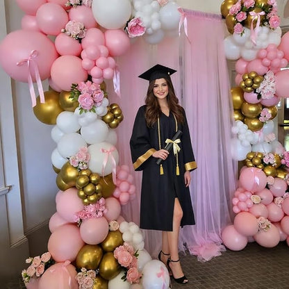 Pink and Gold Balloons, 12 Inch Light Baby Pink White and Gold Confetti Balloons - Image 4