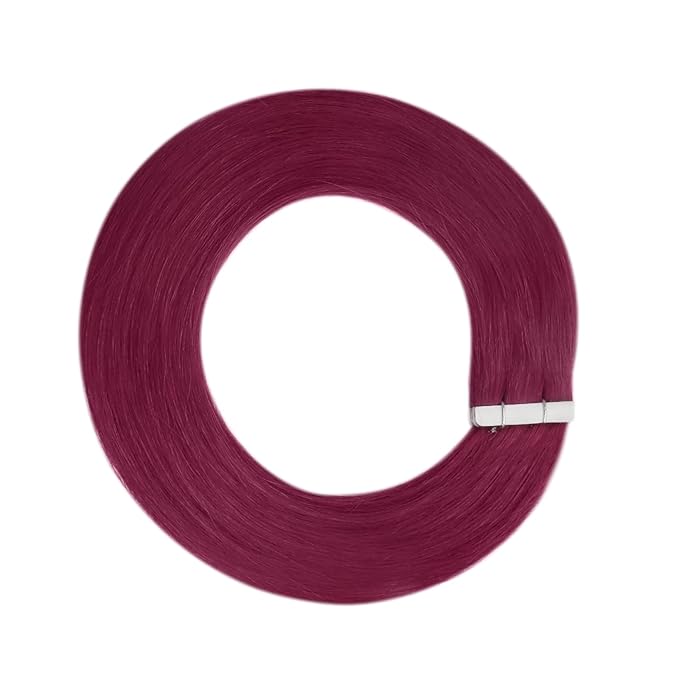 YoungSee Tape in Hair Extensions Magenta Human Hair Tape in Extensions Rosein 16 Inch Tape Ins Human Hair Extension Colored 10pcs 25g for Cosplay
