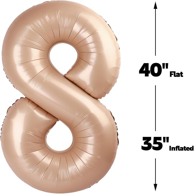 Light Brown Number 8 Balloon 40 inch, Light Brown Birthday Party Decorations | - Image 3