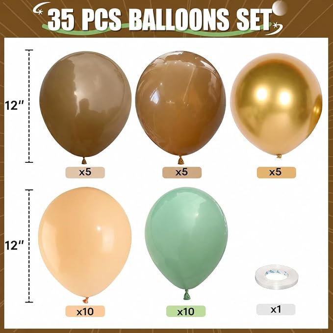 HILAVO Sage Green and Brown Balloons, 12 Inch Olive Green Brown and Gold Jungle - Image 2