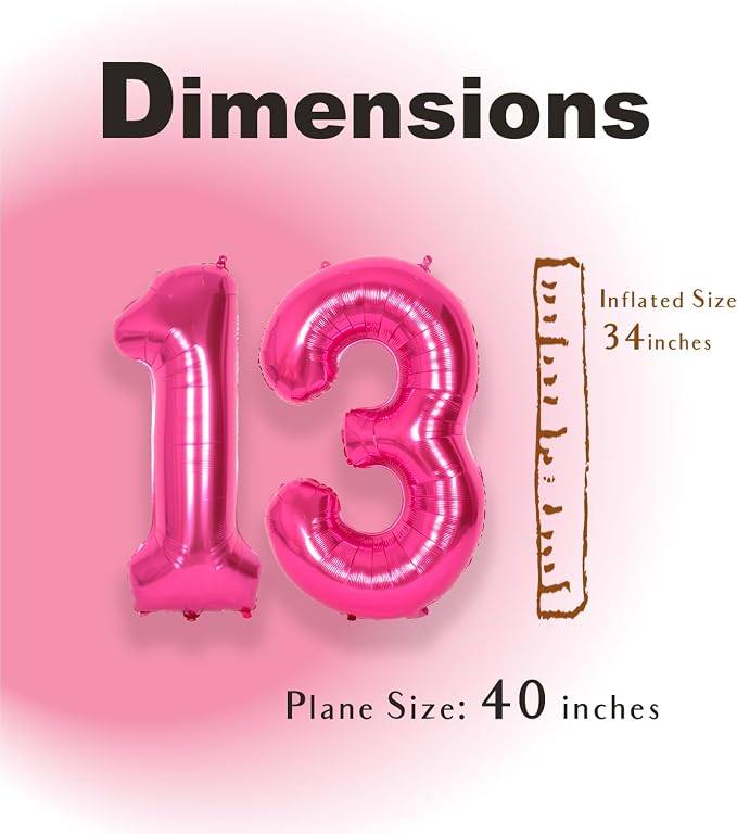 SUWEN 40 Inch Hot Pink Large 13 Number Balloons Big Foil Helium Number Balloons - Image 4