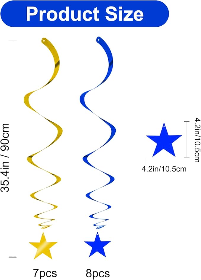 BEISHIDA Blue Gold Stars Hanging Swirls Graduation Hanging Ornament Decorations - Image 3