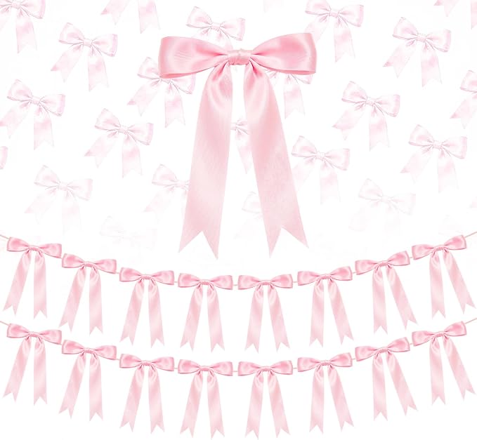2 Strings Pink Bow Garland Banner Decorations by HILAVO