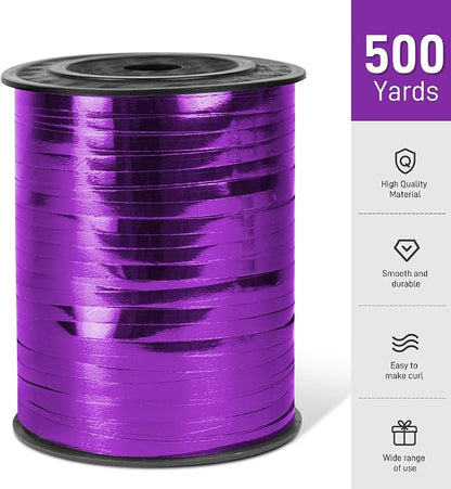500 Yards Metallic Shiny Purple Curling Ribbon, 1/5" Curly Ribbons - Image 2