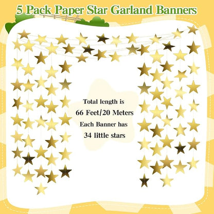 Star Garland, Glitter Gold Star Garland Banner, 66Feet Double Side Star Hanging - Image 3