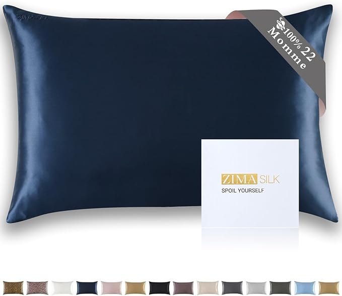 ZIMASILK 22 Momme Silk Pillowcase for Hair and Skin - 100% Pure Mulberry Silk with Hidden Zipper, Grade 6A Luxury Pillow Case for Women, Soft & Durable, Gift Box (King 20"x36" Navy Blue)