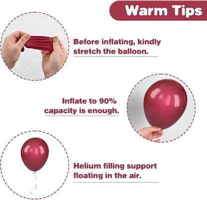 Burgundy Balloons, 12 Inch Maroon Balloons, Wine Red White Pearl Metallic Rose - Image 3