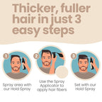 Hair Illusion Combo Kit - Hold Spray, 38g Hair Fiber Bottle, Applicator & Hairline Optimizer (Brown)