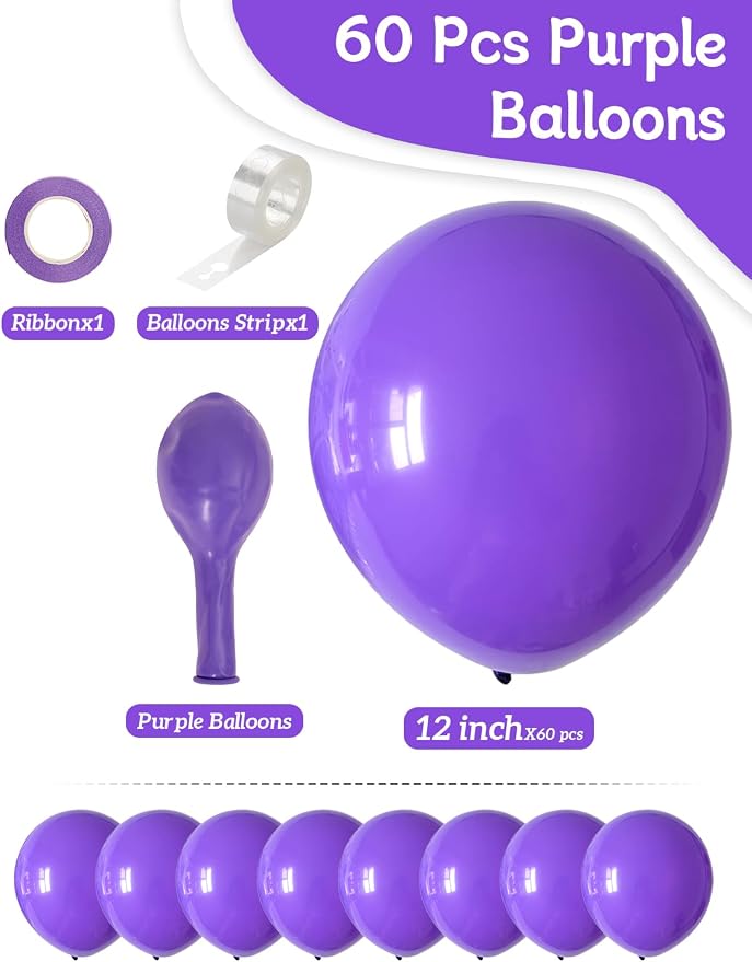 Purple Balloons 12 Inch 60 Pcs Dark Royal Purple Latex Balloons - Image 3