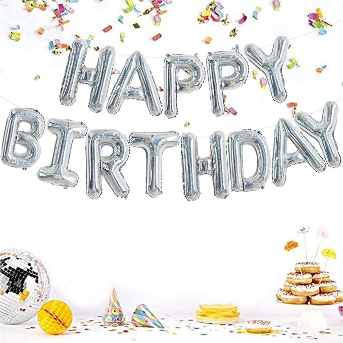 TONIFUL Laser Silver Happy Birthday Balloons Banner Decorations - Image 3