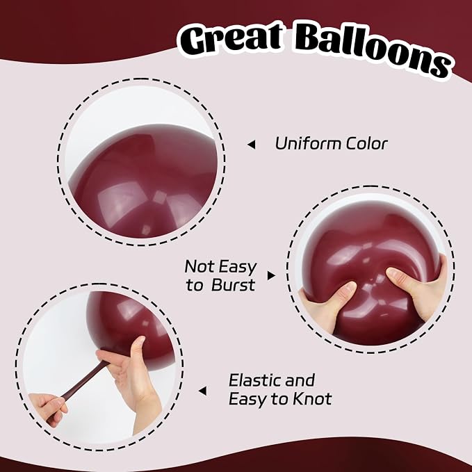 60pcs Burgundy and Gold Balloons 12inch, Maroon and Gold Balloons - Image 3