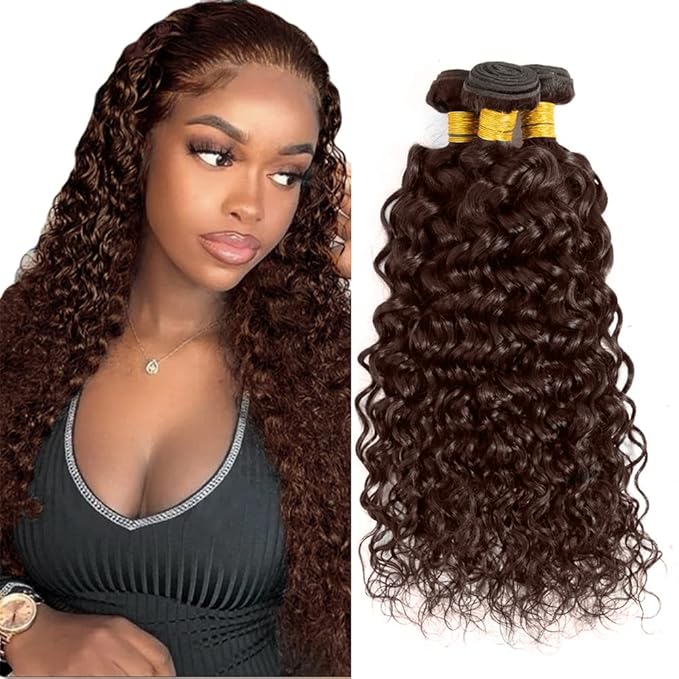 Color 4 Bundles Human Hair Brown Water Wave Bundle Niegmeag Brazilian Virgin Remy Hair 3 Bundles 18 20 22 Inch Chocolate Brown Wet and Wavy Bundle 150g