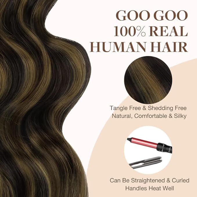 GOO GOO Tape in Hair Extensions Human Hair, 2/6/2 Balayage Dark Brown to Chestnut Brown, 16inch 25g 10pcs, Skin Weft Seamless Invisible, Silky Straight with Thick Ends, Remy Human Hair