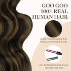 GOO GOO Tape in Hair Extensions Human Hair, 2/6/2 Balayage Dark Brown to Chestnut Brown, 16inch 25g 10pcs, Skin Weft Seamless Invisible, Silky Straight with Thick Ends, Remy Human Hair