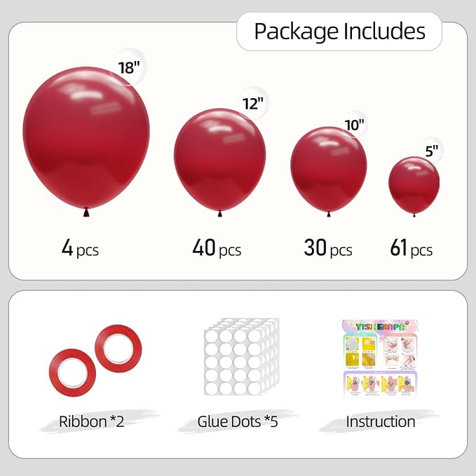 135pcs Burgundy Balloons Arch Kit Different Sizes of 18 12 10 5 Inch Dark Red - Image 2