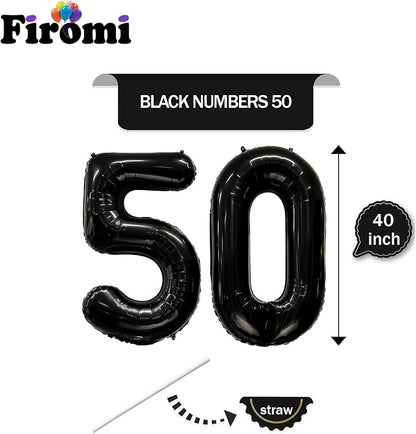 FIROMI 50 Number Balloons Black Big Mylar Foil 50th Balloon Numbers 40-inch | - Image 2