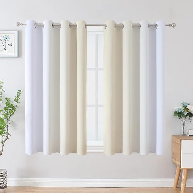 Beige and Grayish White Blackout Curtains & Drapes - Image 2