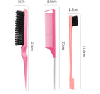 Pink Hair Brush Set - 3 Pcs, Slick Back, Rat Tail, Teasing Comb for Kids and Baby Hair Smoothing