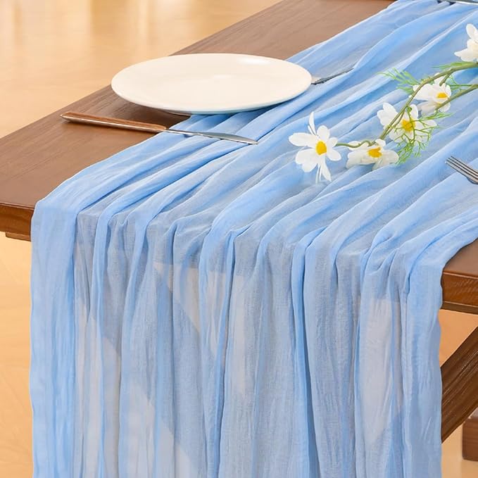 Cheesecloth Table Runner Summer Boho Wedding Birthday Party Home Decor | Blue by Socomi