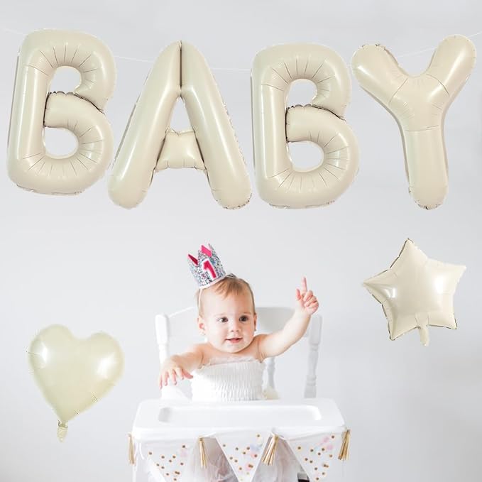 TONIFUL Baby Party Decorations, 40 Inch Cream White Baby Foil Letter Balloons - Image 4
