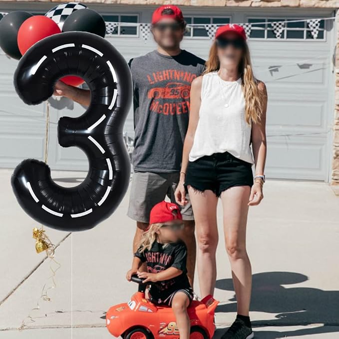 TONIFUL 40 Inch Large Race Car Number 3 Balloon 3rd Birthday Decorations | 3rd - Image 4