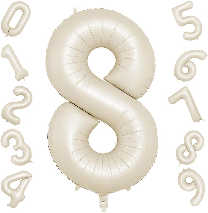 40 Inch Cream Number 8 Balloon, Digital 8 Cream White Giant 8 Foil Balloon by BIAPIAN