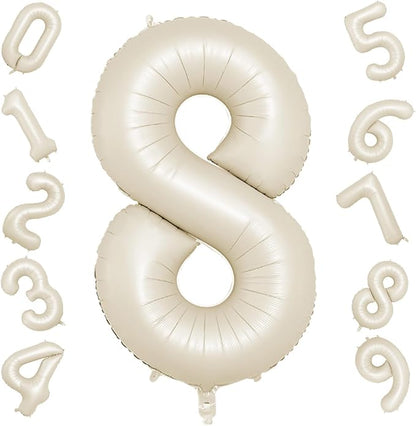40 Inch Cream Number 8 Balloon, Digital 8 Cream White Giant 8 Foil Balloon by BIAPIAN
