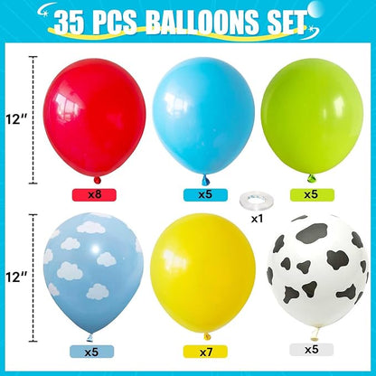 HILAVO Toy Inspired Story Balloons, 12 Inch Cow Print Blue Cloud Balloons | Red - Image 2