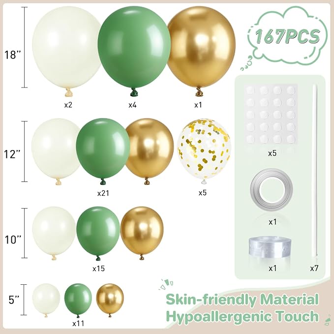Sage Green White Gold Balloon Garland Arch Kit - Image 2