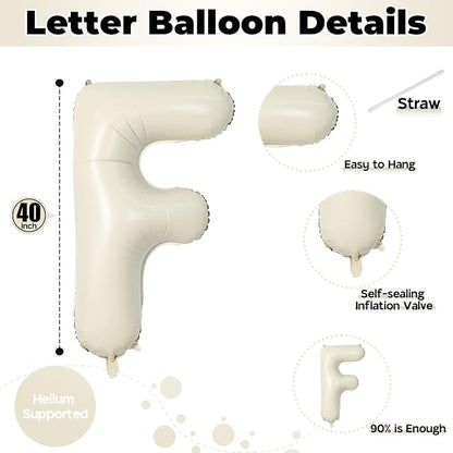 F Letter Balloons Cream, 40 Inch Alphabet Foil Word, Large Mylar Inflatable - Image 2