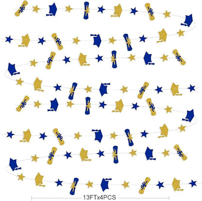Pinkblume Navy Blue Gold Graduation Hat Diploma Star Garland Banner Bunting - Image 2