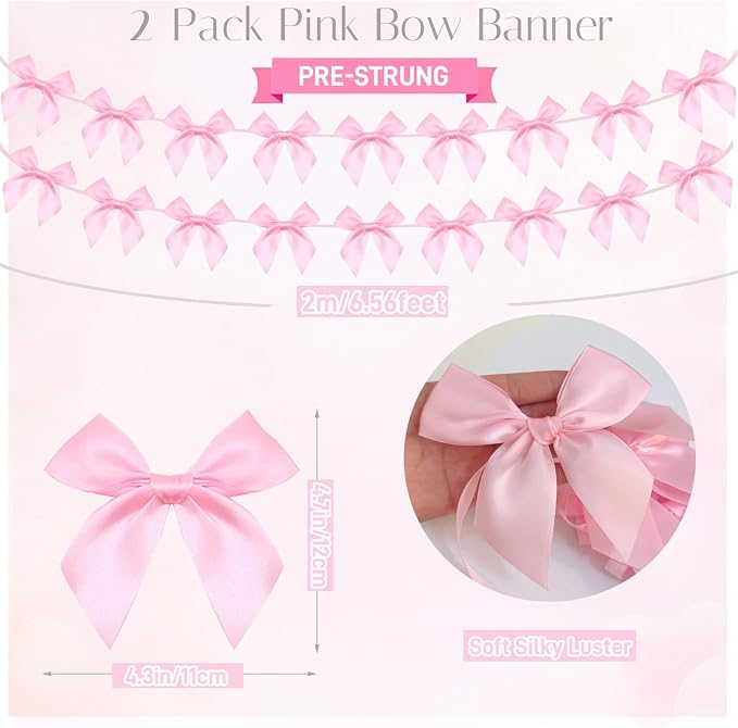 2pcs Pink Bow Garland Banner - Image 2