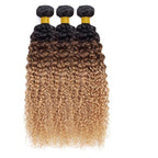 Ombre Bundles Human Hair Honey Blonde Curly Bundle 3 Tone Black and Blonde Kinky Curly Bundle Niegmeag Brazilian Virgin Soft and Silky Remy Hair 3 Bundles 24 26 28 Inch