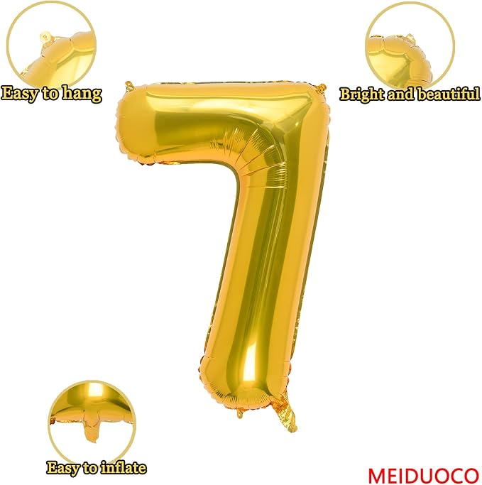32 Inch Gold Number 7 Balloons Foil Ballon Digital Birthday Party Decoration - Image 2