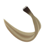 Full Shine Invisible Virgin Tape in Hair Extensions Color 2 Brown Fading to 18 Ash Blonde and 22 Double Sided Tape in Extensions 16Inch Seamless Injection Hair Extensions Tape ins 20Grams 10Pcs