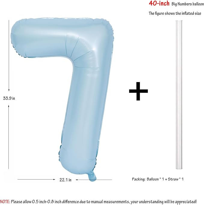 40 In Matte Blue Number Balloons Helium Foil Mylar Balloon Party Digital 7 | - Image 2