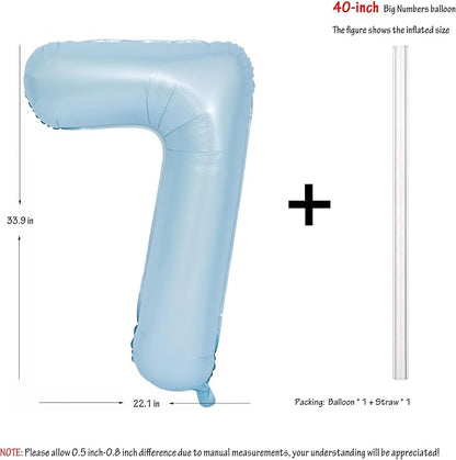 40 In Matte Blue Number Balloons Helium Foil Mylar Balloon Party Digital 7 | - Image 2